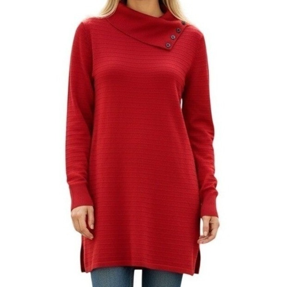 WHITE HOUSE BLACK MARKET Red Tunic Sweater Cowl Neck Long‎ Sleeve XS